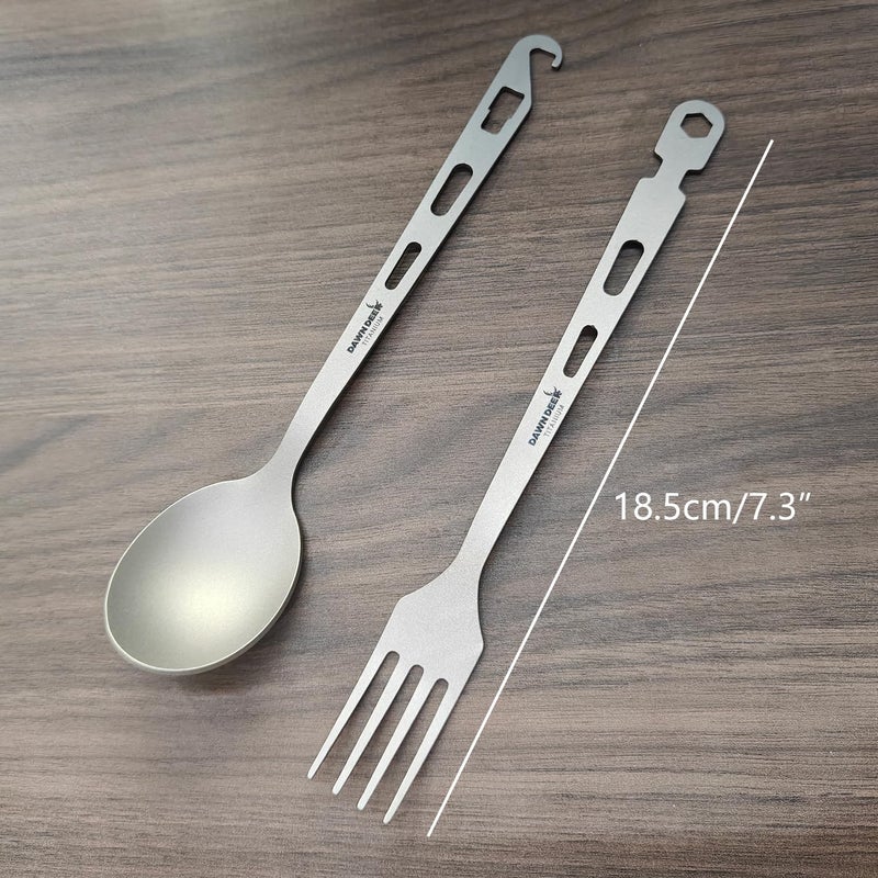 Dawn Deer Titanium Fork & Spoon Set - Camping Tongs | Ultralight Backpacking Utensils  Heat-Resistant & Rustproof | Backpacking  Hiking  Survival Gear - Image 2